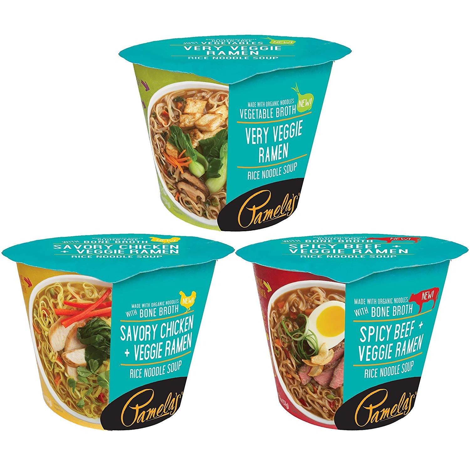 Gluten Free Ramen Variety Pack, Includes 1 Chicken, 1 Beef, and 1 Veggie Noodle Soup, 2 Ounce, Pack of 3