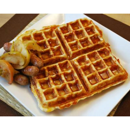 Cheddar-Thyme Waffles with Apples and Sausages