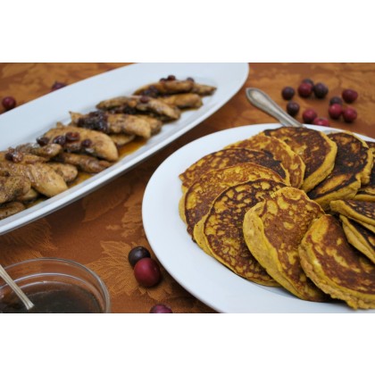 Pumpkin Pancakes and Sticky Maple Peppered Chicken