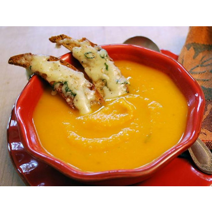 Pumpkin Soup with Sage Gruyere Crostini