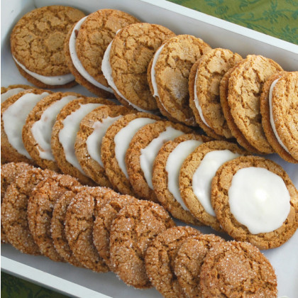 Soft Gingersnap Cookies with Browned Butter Drizzle or Marshmallow Cream Filling
